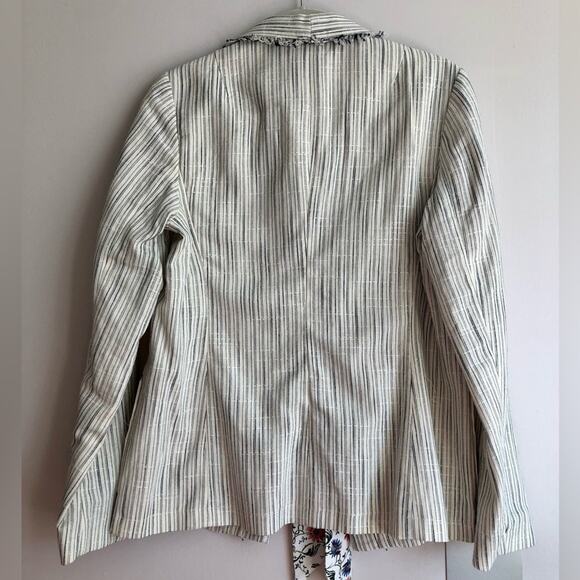 Anthropologie Cartonnier RARE Striped Fringed Linen White Blazer Women’s Size 8 - Picture 12 of 13
